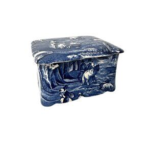 James Kent Old Foley Ceramic Tea Box Trinket Landscape Blue Toile Vintage